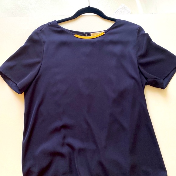 Michael Kors navy blue top size 10 with gold detailing around neck and train - Picture 4 of 13